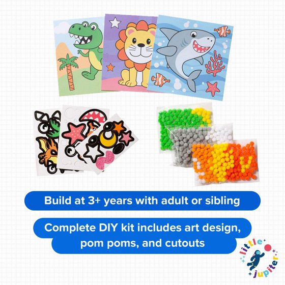 DIY Pom Pom Art - 3pcs (Dinosaur, Lion, Shark)