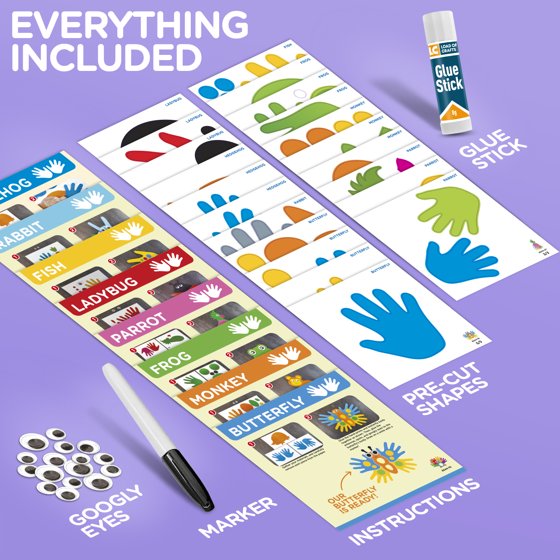 Learn & Climb Arts and Craft Kit for Toddlers Ages 3-5, Crafts for Kids Art Set to Create 10 Handprint Animal Crafts with Supplies & Instructions