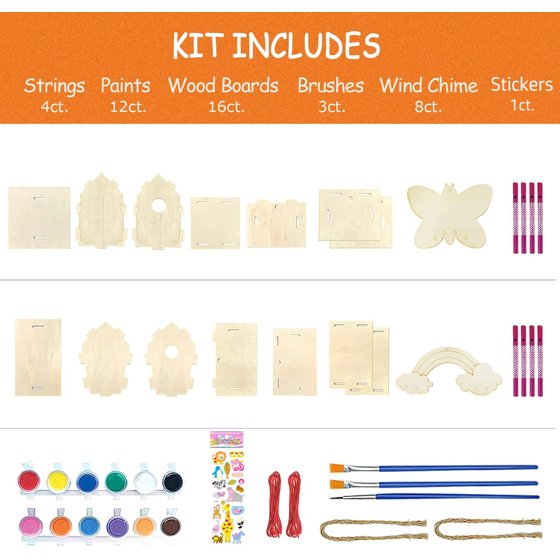 2 Set Diy Bird House Wind Chime Kits, Birdhouse Kit Crafts for Kids Ages 4-12, Build and Paint Birdhouses Wooden Arts Craft, Outdoor Toys, Ideal Birthday, Children's Day Gifts