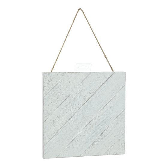Wood Plank Plaque Diagonal Design White Wash 10" x 10