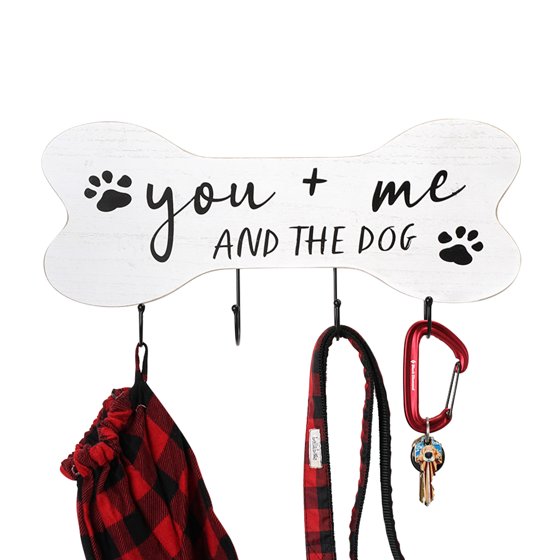 Mainstays Indoor Wooden You Me and the Dog Sign Hook White Farmhouse Style 7.75" x 15.75"