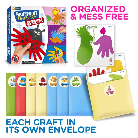 Learn & Climb Arts and Craft Kit for Toddlers Ages 3-5, Crafts for Kids Art Set to Create 10 Handprint Animal Crafts with Supplies & Instructions
