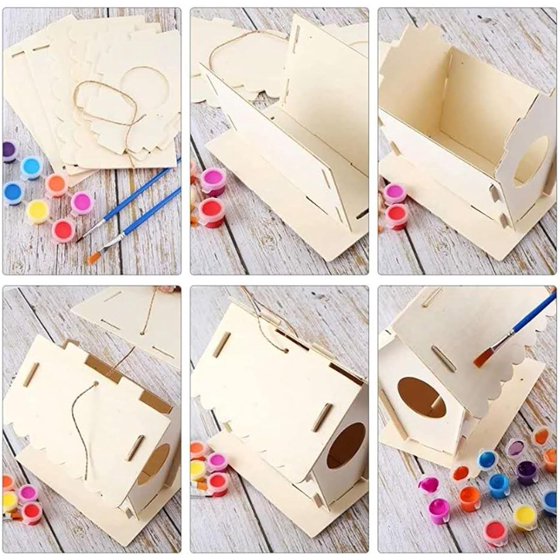 2 Set Diy Bird House Wind Chime Kits, Birdhouse Kit Crafts for Kids Ages 4-12, Build and Paint Birdhouses Wooden Arts Craft, Outdoor Toys, Ideal Birthday, Children's Day Gifts