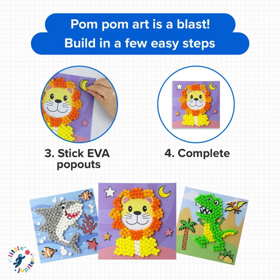 DIY Pom Pom Art - 3pcs (Dinosaur, Lion, Shark)
