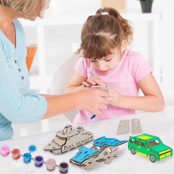 Build & Paint Your Own Wooden Cars, Monster Truck, Helicopter, Cruise Liner, DIY Wood Craft Kit, Easy to Assemble Arts Crafts Kit, Birthday Party Presents for Kids Boys Ages 6 and Up