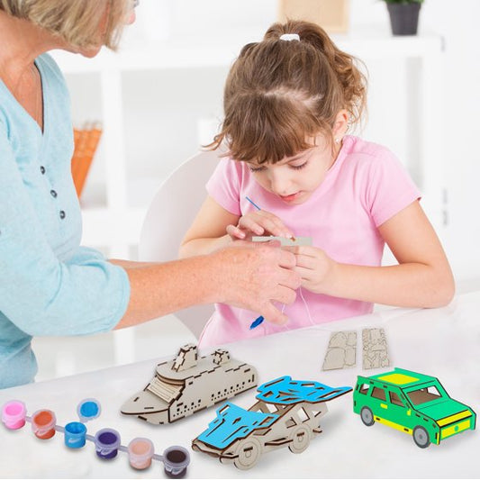 Build & Paint Your Own Wooden Cars, Monster Truck, Helicopter, Cruise Liner, DIY Wood Craft Kit, Easy to Assemble Arts Crafts Kit, Birthday Party Presents for Kids Boys Ages 6 and Up