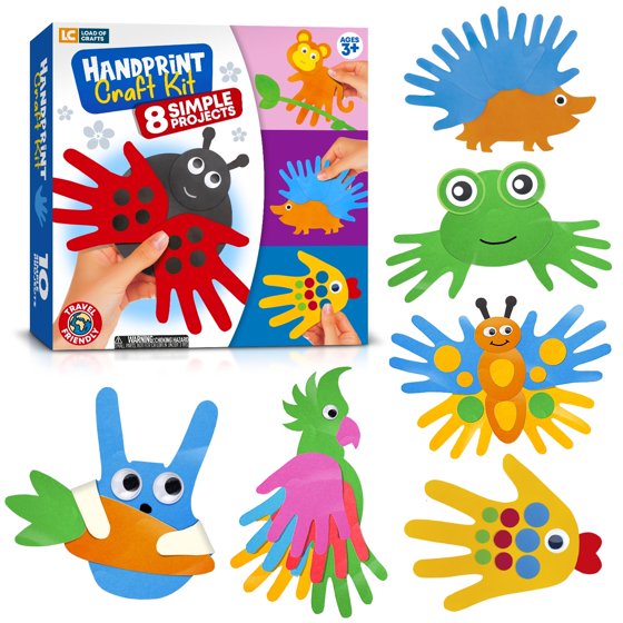 Learn & Climb Arts and Craft Kit for Toddlers Ages 3-5, Crafts for Kids Art Set to Create 10 Handprint Animal Crafts with Supplies & Instructions