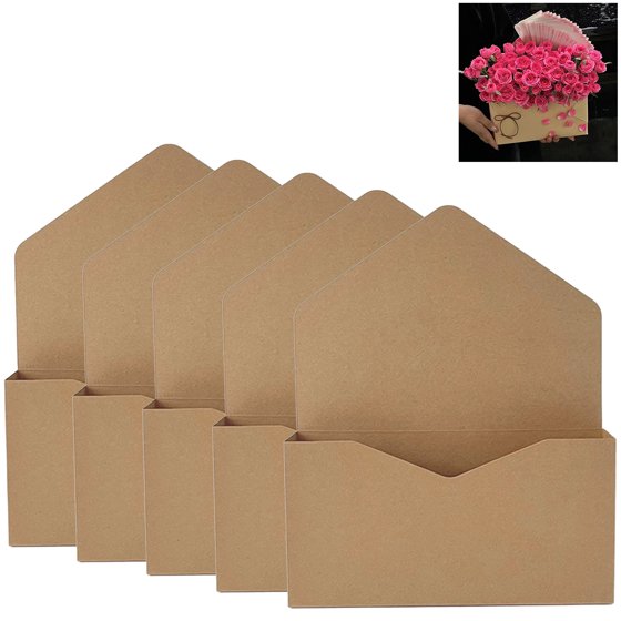 Envelope Flower Boxes DIY Surprise Bouquet Kraft Paper for Florist Gift Box Pack of 5 Home Birthday Christmas Proposal Event Affordable Colorful Arrange Flowers at Home
