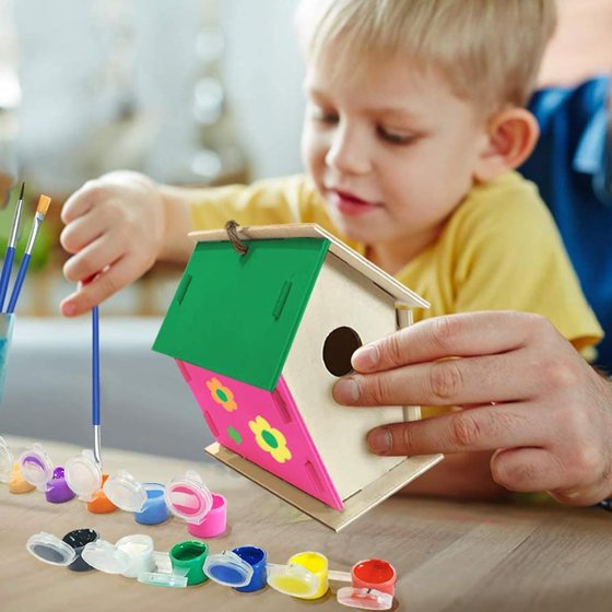 2 Set Diy Bird House Wind Chime Kits, Birdhouse Kit Crafts for Kids Ages 4-12, Build and Paint Birdhouses Wooden Arts Craft, Outdoor Toys, Ideal Birthday, Children's Day Gifts