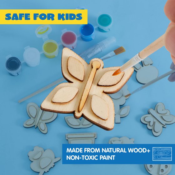 Joyfy 12-Piece Wooden Magnet Painting Art & Craft Kits for Kids, Wood Craft Kits for Toddlers,Party Favors for Easter Christmas