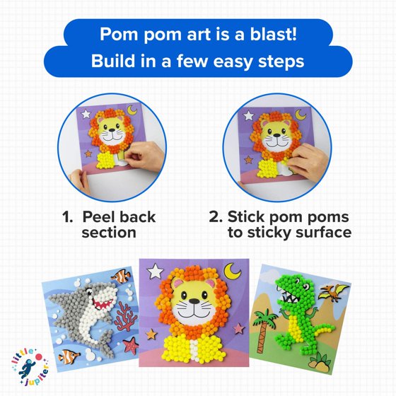 DIY Pom Pom Art - 3pcs (Dinosaur, Lion, Shark)